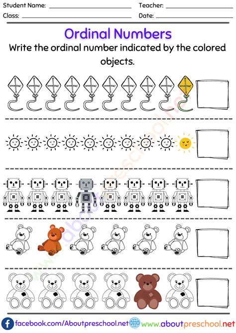 Ordinal Numbers 1 20 Worksheet