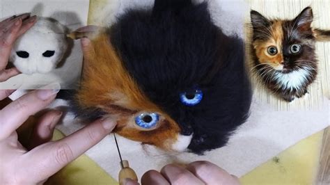 A 3d Needle Felted Cats Head Painting Cat Portrait Sculpture Youtube