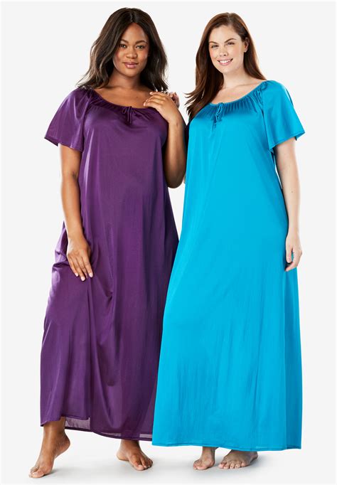 2 Pack Long Nightgown Set By Only Necessities® Plus Size Sleepwear Roamans