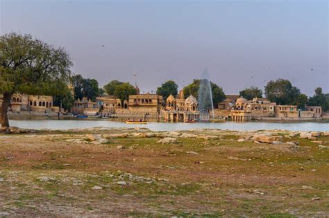 Gadisar Lake on Sunset. Man-made Water Reservoir with Temples in Jaisalmer. India Stock Photo ...