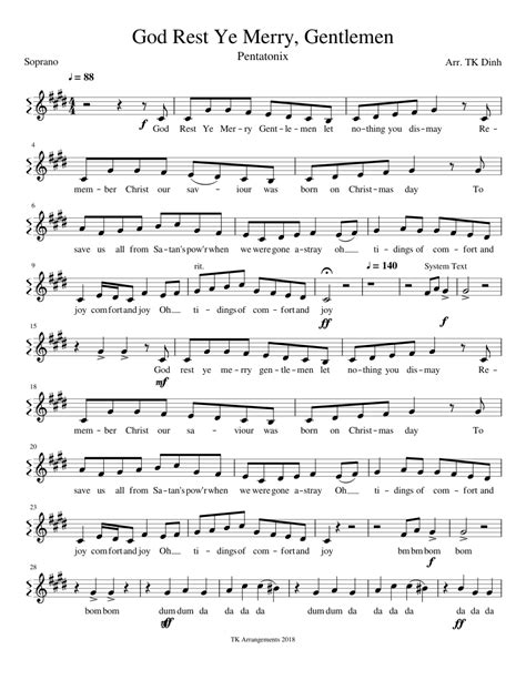 God Rest Ye Merry Gentlemen By Pentatonix Soprano Sheet Music For Piano Solo Download And