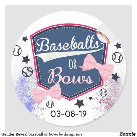 Gender Reveal Baseball Or Bows Classic Round Sticker Zazzle Gender