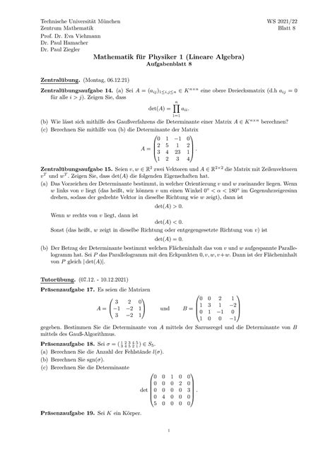 Lineare Algebra Übungsblatt 8 Technische Universit at M unchen WS