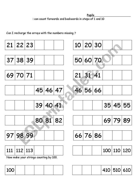 Counting Forwards And Backwards From 10 Free Worksheet