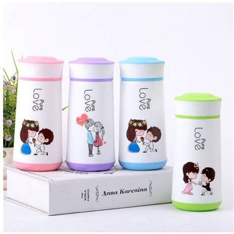 Jual Botol Minum Kaca Termos Cartoon Pure Love Souvenir Nikah Ulang