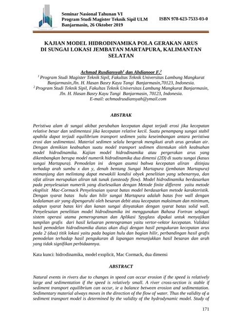 Pdf Kajian Model Hidrodinamika Pola Gerakan Arus Di S Tekniksipil