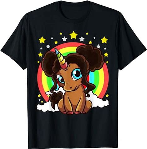 Black Girl Magic Unicorn Afro Puffs Brown Skin Cute Girls T Shirt