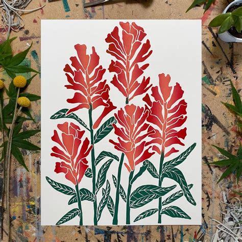 Indian Paintbrush Print 11x14 Block Print Prairie Fire Etsy Indian