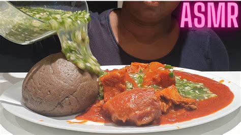 Asmr Nigerian Black Fufu With Okra Soup With Cow Leg Mukbang No Talking