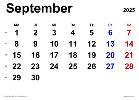 Kalender September 2025 als PDF-Vorlagen