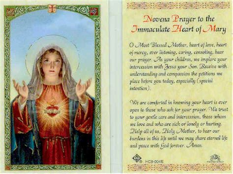 Prayer Cards Novena Prayer Immaculate Heart Of Mary Hc04 Catholic On Popscreen