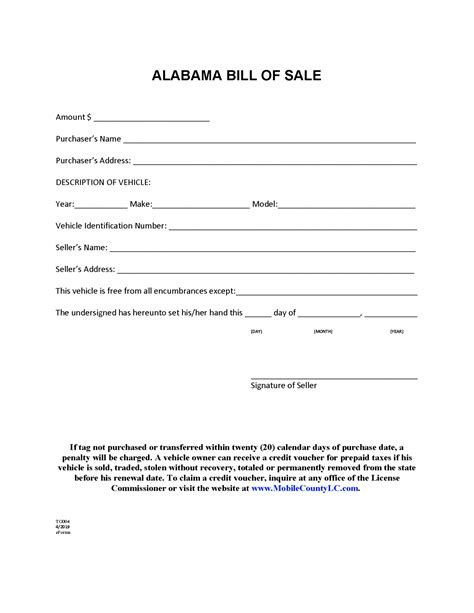 Automobile Bill Of Sale Alabama 5