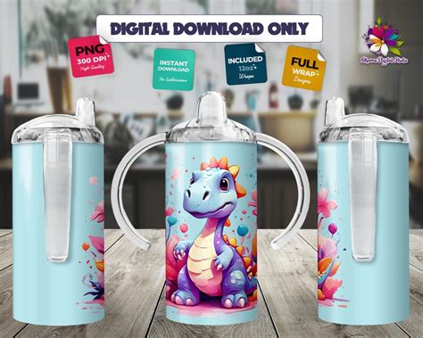 Kid S 3D Baby Dinosaurs 12oz Sippy Cup Sublimation Design Instant