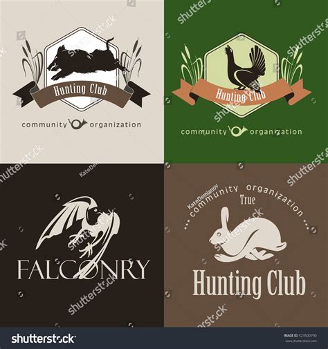 Set Logos Emblems Hunting Club Wild Vector De Stock Libre De Regalías