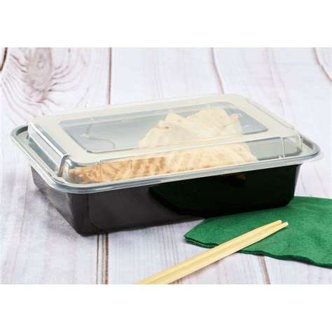 38oz Black Rectangular Microwavable HD Container with Lid - 150/Case ...