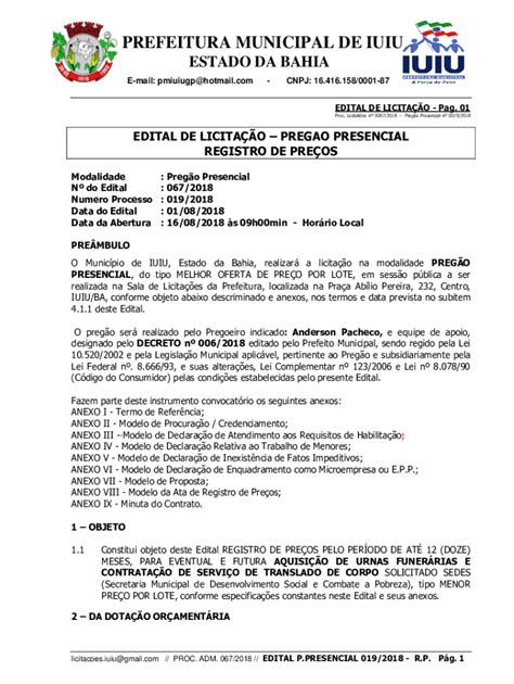 Fillable Online Editais De Licitaes Cmara Municipal De Iuiu Bahia