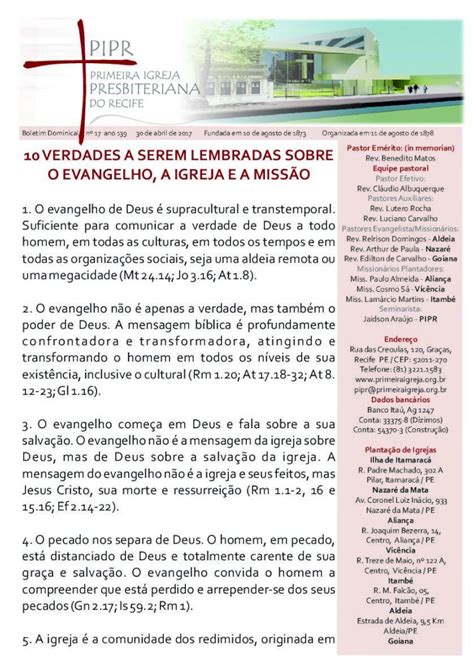 PDF 10 VERDADES A SEREM LEMBRADAS SOBRE O EVANGELHO A IGREJA