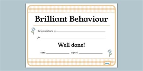 Checkered Charm Themed Brilliant Behaviour Certificate