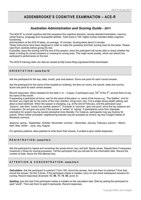 Addenbrooke S Cognitive Examination Ace R