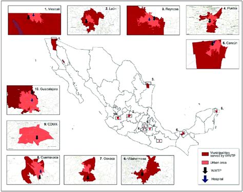 Map of sampled sites: WWTP and COVID-19 hospitals. | Download ...