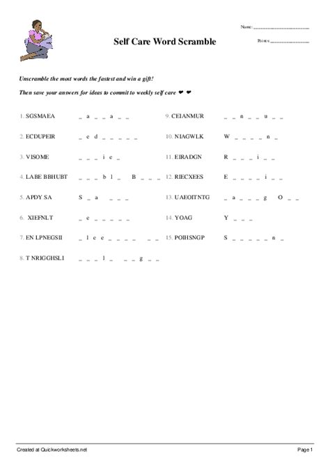 Self Care Word Scramble Free Word Scramble Word Jumble Anagram