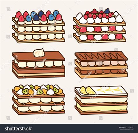 Tasty Mille Feuille Cake Set Different Stock Vector Royalty Free