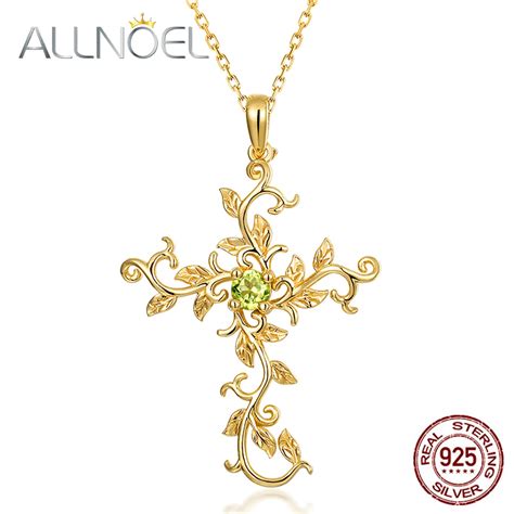 Allnoel Nat Rliche Peridot Kreuz Anh Nger Halskette F R Frauen