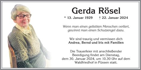 Traueranzeigen von Gerda Rösel Allgäuer Zeitung