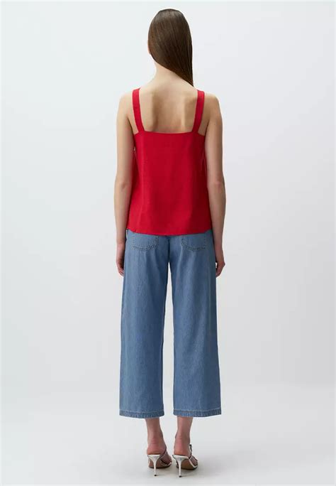 Buy Jimmy Key Jimmy Key Red Square Neck Linen Basic Blouse With Straps