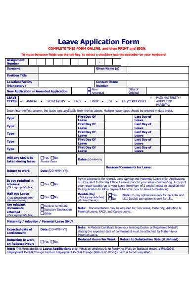 FREE 50 Leave Application Forms In PDF MS Word Excel