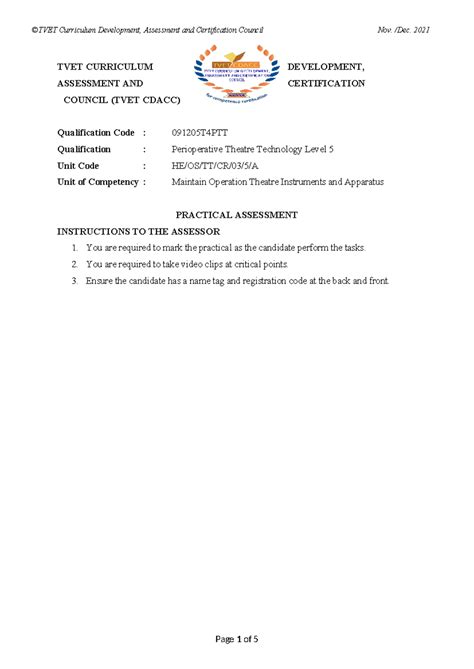 Observation Checklist for Maintaining OT Instruments - Qual Code
