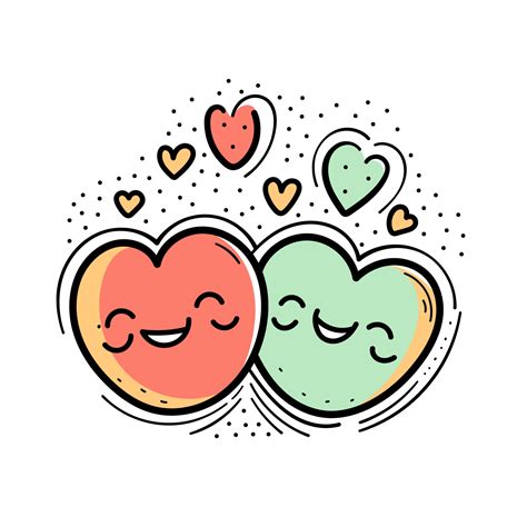 Dibujado A Mano Día De San Valentín Pareja De Corazones Sonriendo Amor Garabato Dibujos San