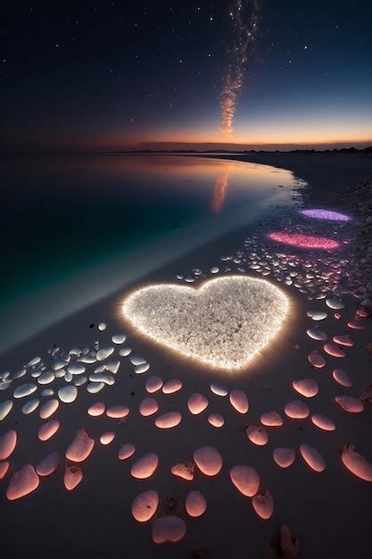 Premium Photo Heart Shaped Light Up On A Beach Generative Ai