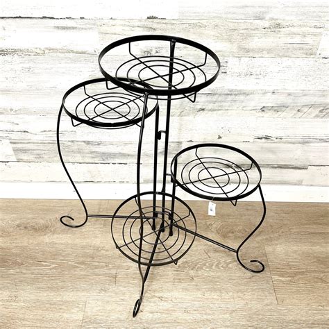 Plant Stand Black Metal Folding 4 Tier