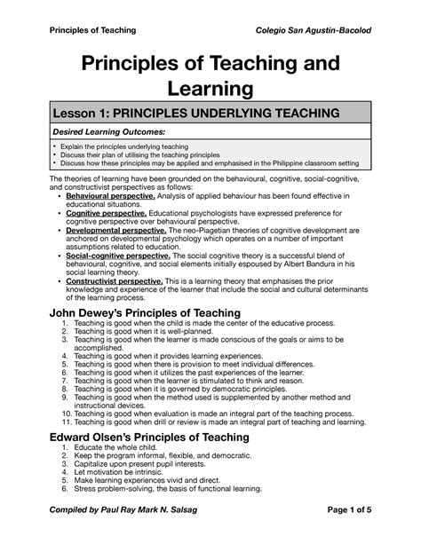 Pot Principles Of Teaching Learning Principles Of Teaching And