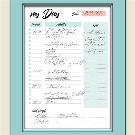 Printable Day-to-day Activity List Organizer Instant Daily - Etsy