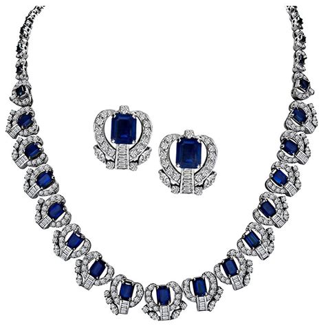 1000ct Diamond 2000ct Sapphire Necklace And Earrings Set For Sale At