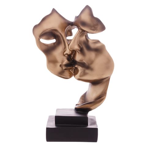 Escultura Decorativa Faces Namorados Em Resina Dourado 27cm 61496 Wolff