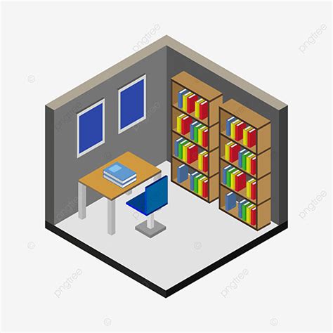 Isometric Bookcase Vector PNG Images Isometric Bookcase With Chair On