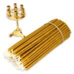 Set Of Traditional Brass Seven Candle Holder And Beeswax Candles