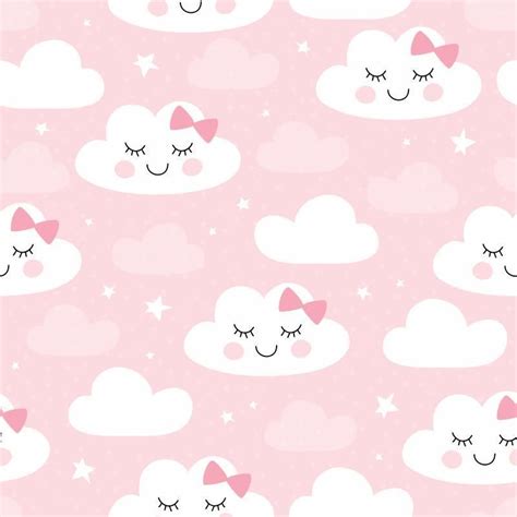 Papel De Parede Bebê Infantil Nuvem Chuva Nuvens Rosa N4779 Papel de