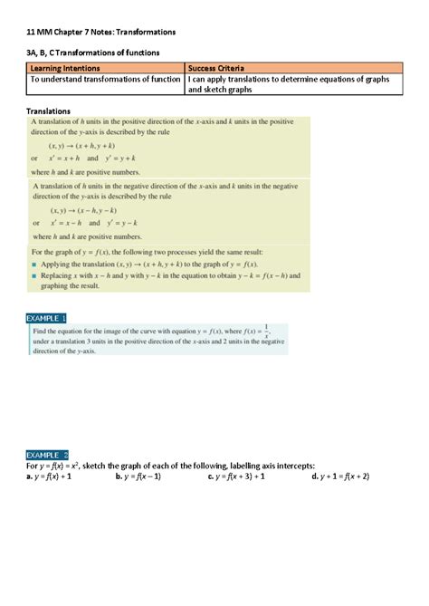 12 MM Chapter 3 Notes: Understanding Transformations of Functions - Studocu
