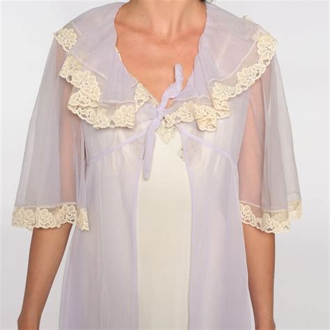 Sheer Lavender Robe 70s Long Lingerie Jacket Ruffled Lace Trim Etsy