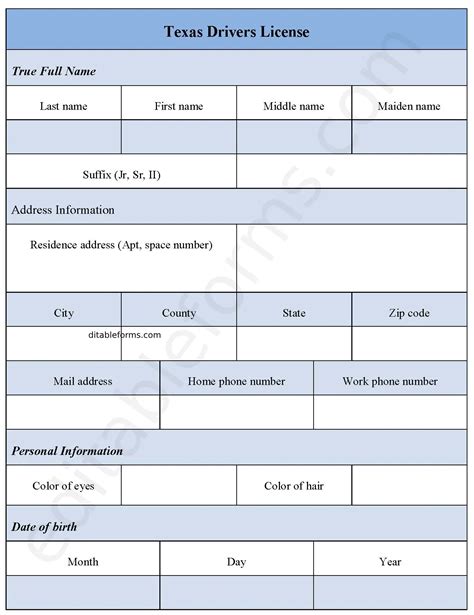 Texas Drivers License Form | Editable PDF Forms