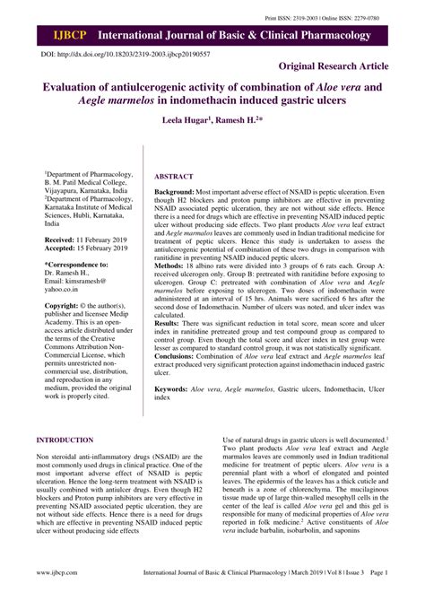 PDF Evaluation Of Antiulcerogenic Activity Of Combination Of Aloe