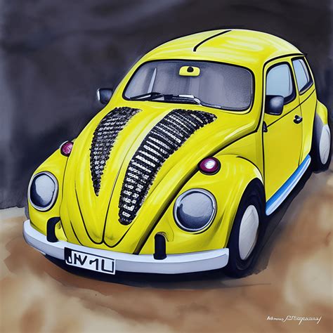 961 Yellow Volkswagen Bug Car Painting · Creative Fabrica