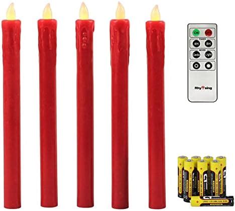 Rhytsing Red 10 Flameless Taper Candles With Timer Battery Operated