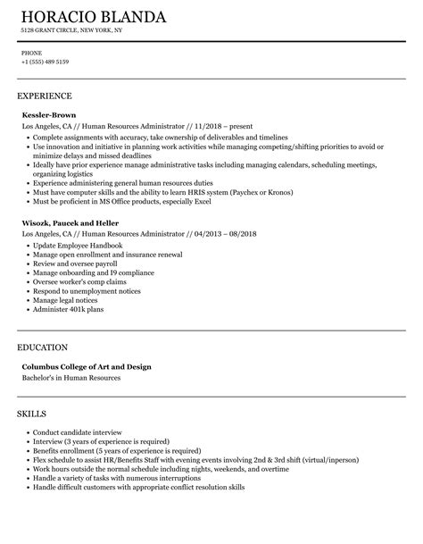 Human Resources Administrator Resume Samples Velvet Jobs