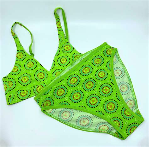 Womens Organic Cotton Matching Bralette And Mid Rise Bikini Set Gre