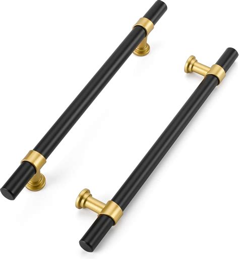 Haliwu 10 Pack Black Cabinet Pulls Black Gold Cabinet Handles Barrel